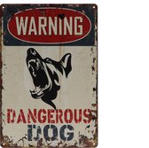 Wandbord – Dangerous Dog - Gevaarlijke hond - Pas op - Retro - Wanddecoratie – Reclame bord – Restaurant – Kroeg - Bar – Cafe - Horeca – Metal Sign – 20x30cm