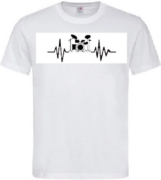 Grappig T-shirt - hartslag - heartbeat - drummen - drumstel - muziek - maat M