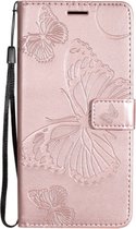 Étui portefeuille en cuir artificiel ADEL pour cartes Xiaomi Redmi Note 10 (5G) - Papillon Or Rose