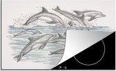 KitchenYeah® Inductie beschermer 77x51 cm - Dolfijnen - Water - Dieren - Kookplaataccessoires - Afdekplaat voor kookplaat - Inductiebeschermer - Inductiemat - Inductieplaat mat