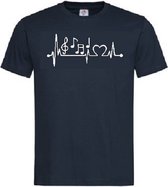 Grappig T-shirt - hartslag - heartbeat - muzieknoten - muziek - maat S