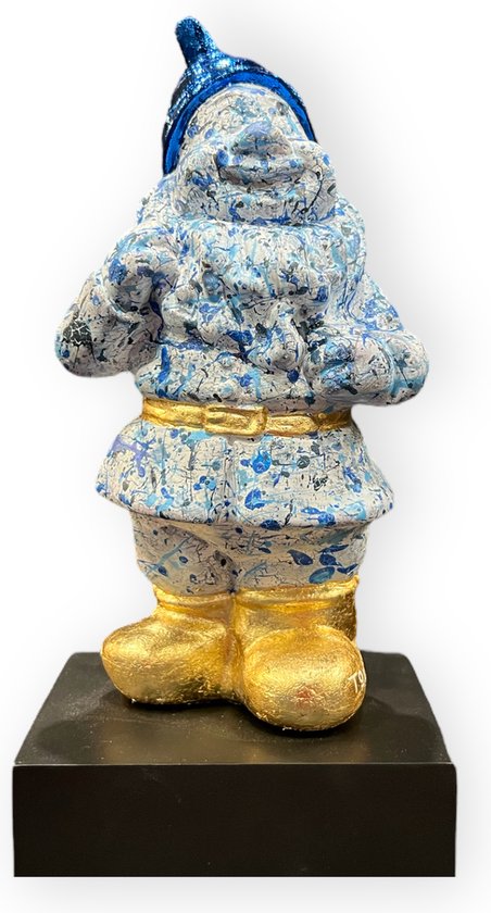 Toiz - Blauw kabouter beeld - Sculpturen - Delfts blauw - Bladgoud - 30cm hoog