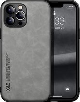 DrPhone X&E – PU Lederen Hoesje – Back Cover Hoesje – Hoes Met Lensbescherming – Geschikt Voor Magnetisch Opladen – Geschikt Voor IPhone 14 Pro Max – Grijs