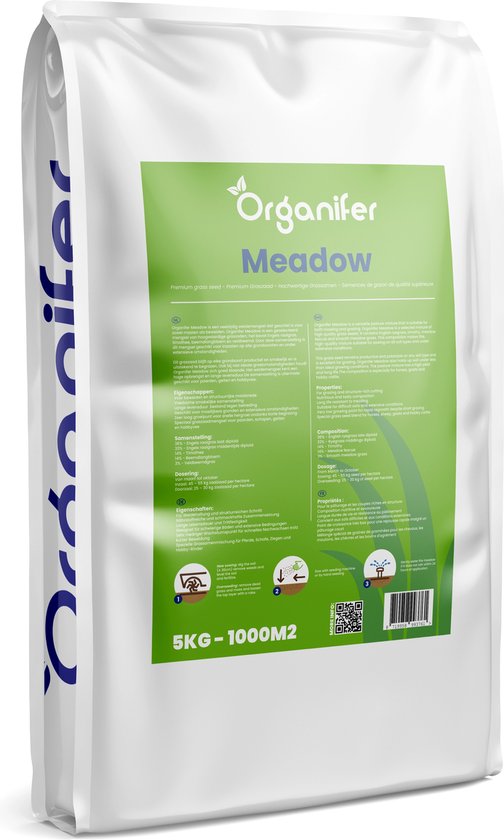 Weide Graszaad Meadow - Speciaal voor Paarden en Kleinvee (5kg, 1000m2) - Graszaad Weide - Graszaad Weidemengsel - Schapengras - Weidegraszaad - Paarden Graszaad - Organifer