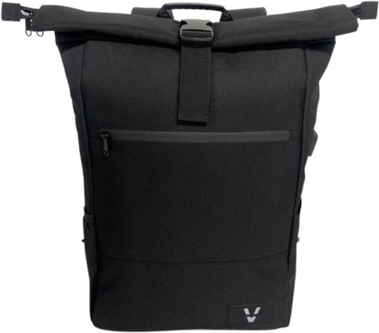 VIO Products - roltop rugzak - rPet- spatwaterdicht - anti diefstal - met USB - laptop tot 17 inch - duurzaam - gemaakt van gerecyclede petflessen - 18 tot 26 liter - zwart