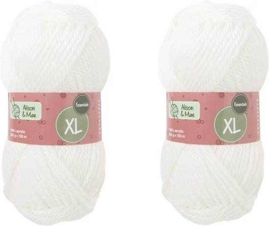 Laine à tricoter Alison & Mae, Blanc, 2 ampoules, 9 - 10 mm d'épaisseur, 100%
