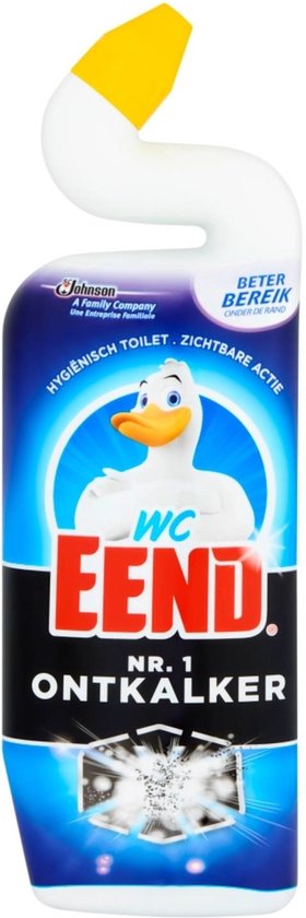WC Eend ontkalker met gele dop en een witte eend. Reinigt hygiënisch.
