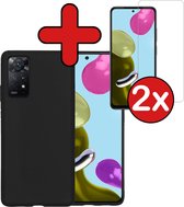 Hoesje Geschikt voor Xiaomi Redmi Note 11 Hoesje Siliconen Case Hoes Met 2x Screenprotector - Hoes Geschikt voor Xiaomi Redmi Note 11 Hoes Cover Case - Zwart