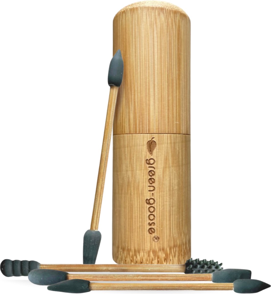 Goedkoopste green-goose® Herbruikbare Wattenstaafjes Make-up Applicator met Bamboe Houder | 4 Duurzame Wattenstaafjes
