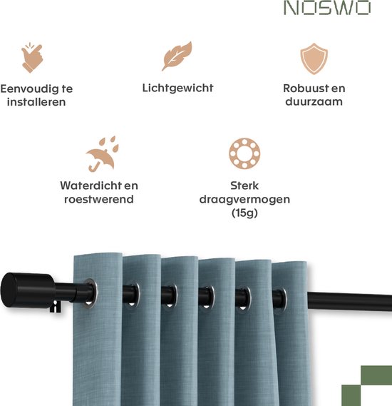Tringle à rideaux Noswo - Extensible - 183 à 366 cm - Tringle à rideaux - Tringles à rideaux Complète - Métal - Zwart