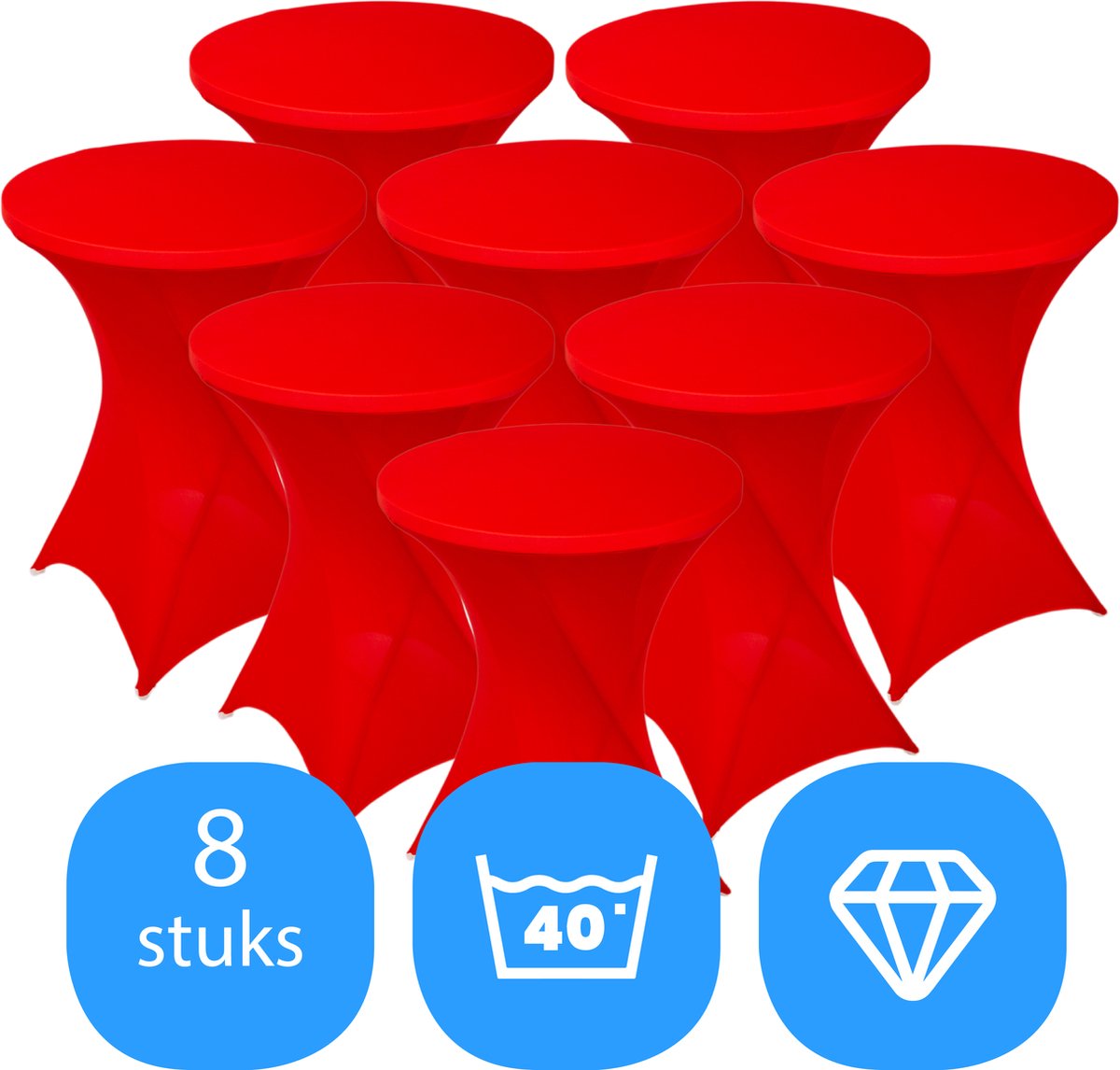 Statafelrok Rood x 8 – ∅80-85 x 110 cm – Stretch 8 stuks – Tafelrok voor Statafel – Geschikt voor Horeca Evenementen | Sta Tafel Hoes | Staantafelhoes | Cocktailparty | Trouwerij
