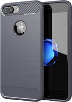 Cadorabo Hoesje voor Apple iPhone 8 PLUS in BRUSHED GRIJS - Beschermhoes van flexibel TPU siliconen in roestvrij staal-carbonvezel look Case Cover