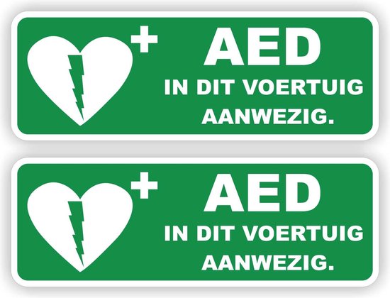 AED in dit voertuig aanwezig stickers.
