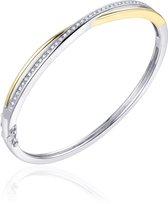 Gisser Jewels - Armband - Bangle gezet met Zirkonia - 5mm Breed - Maat 56 - Bi-color Geelgoud Verguld Zilver 925