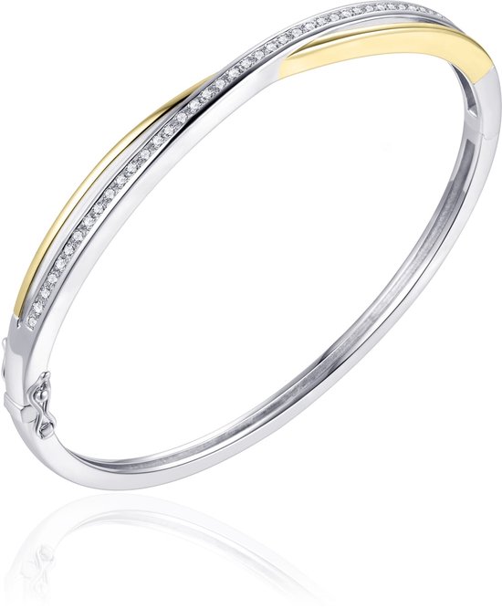 Gisser Jewels - Armband - Bangle gezet met Zirkonia - 5mm Breed - Maat 56 - Bi-color Geelgoud Verguld Zilver 925