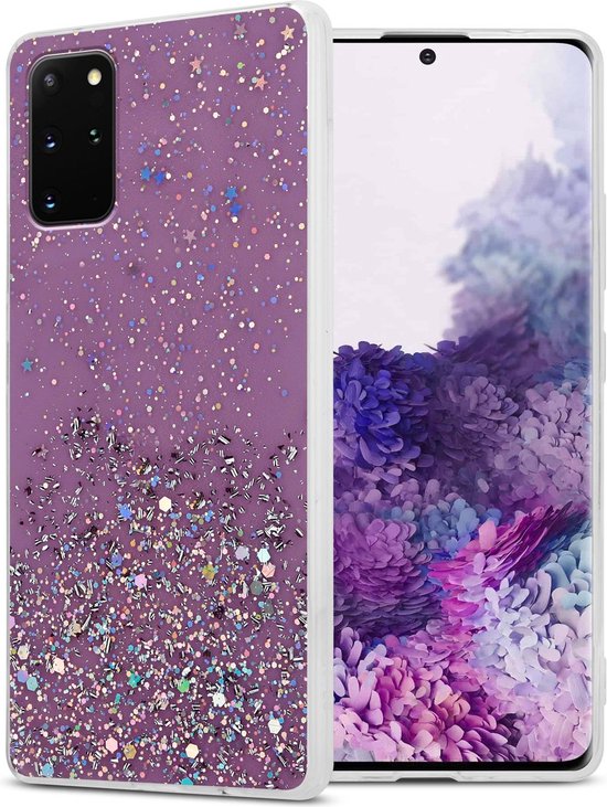 Coque Cadorabo pour Samsung Galaxy S20 PLUS en Violet avec Glitter - Coque de protection en silicone TPU souple avec des paillettes scintillantes