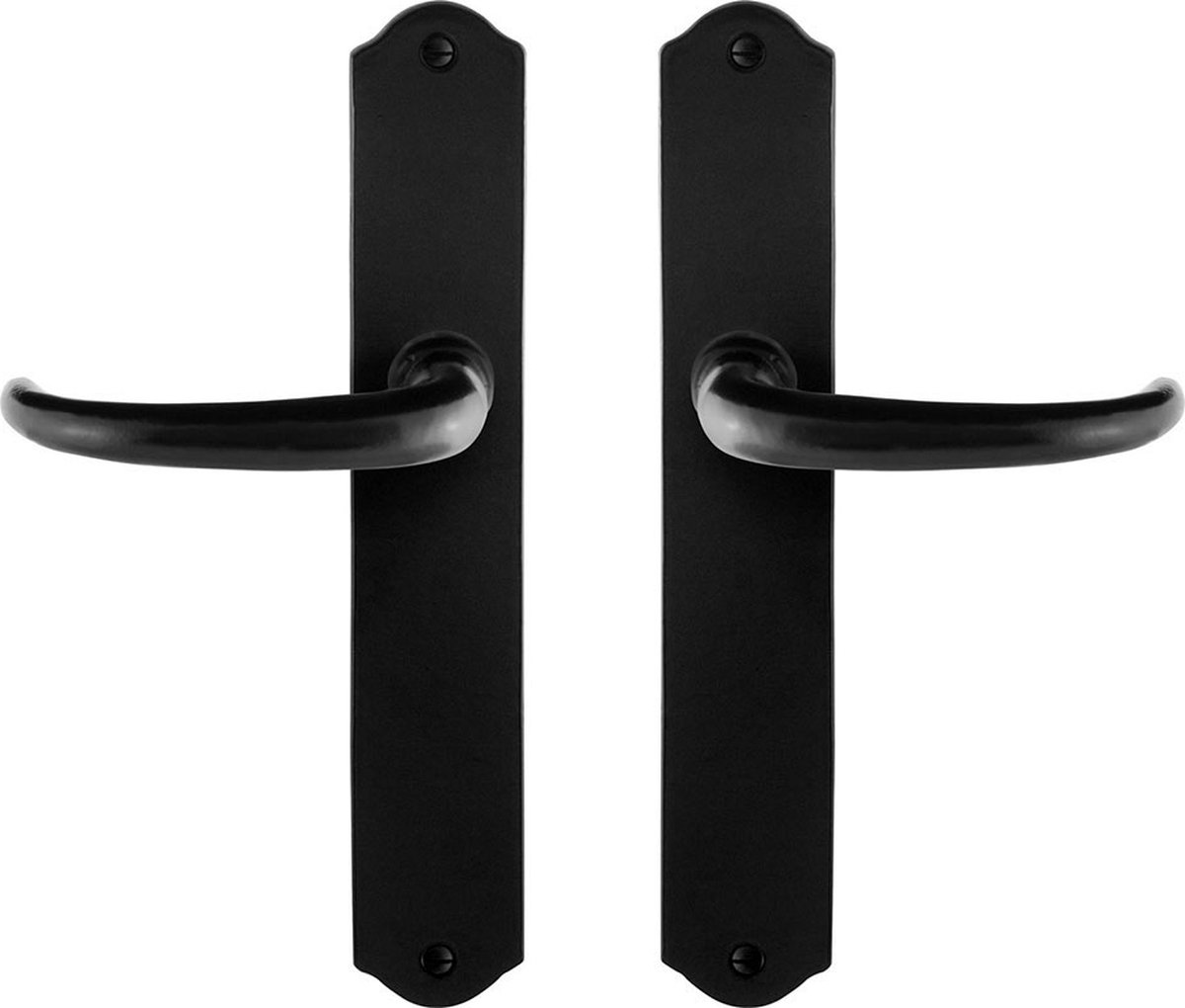 GPF6205.60 smeedijzer zwart Uhka deurkruk op schild blind, 238x41x4mm