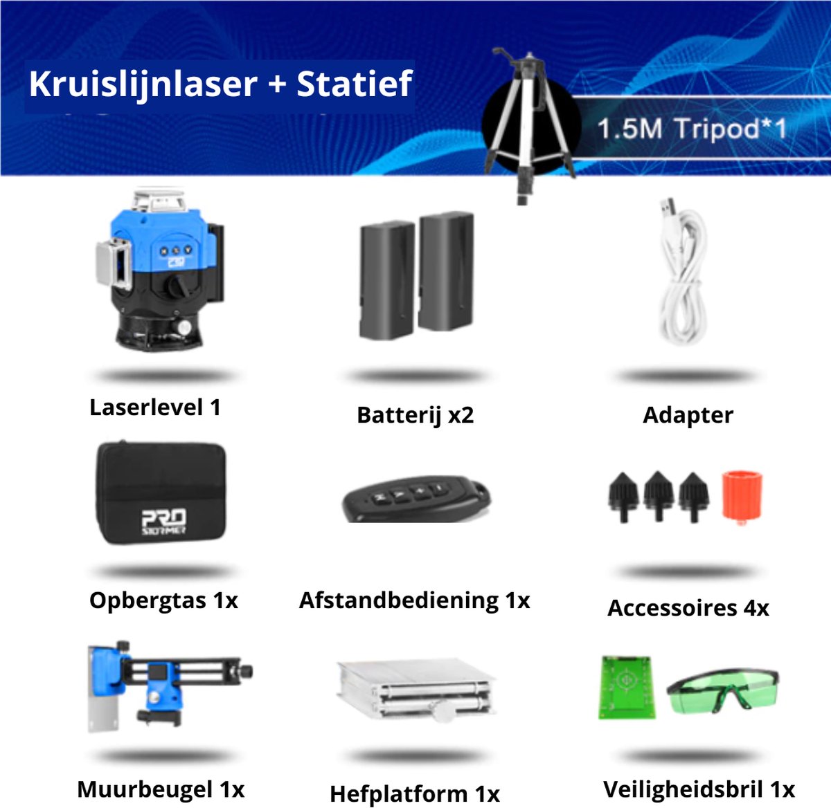 Uacah® zelfnivellerend kruislijnlaser - 4D Bouwlaser - Professionele Uacah® zelfnivellerend kruislijnlaser - 4D Bouwlaser - Professionele