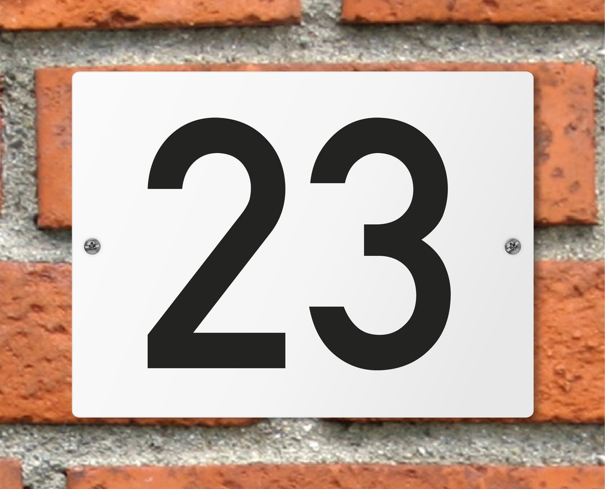 Huisnummerbord wit - Nummer 23 - standaard - 16 x 12 cm - schroeven - naambord - nummerbord - voordeur