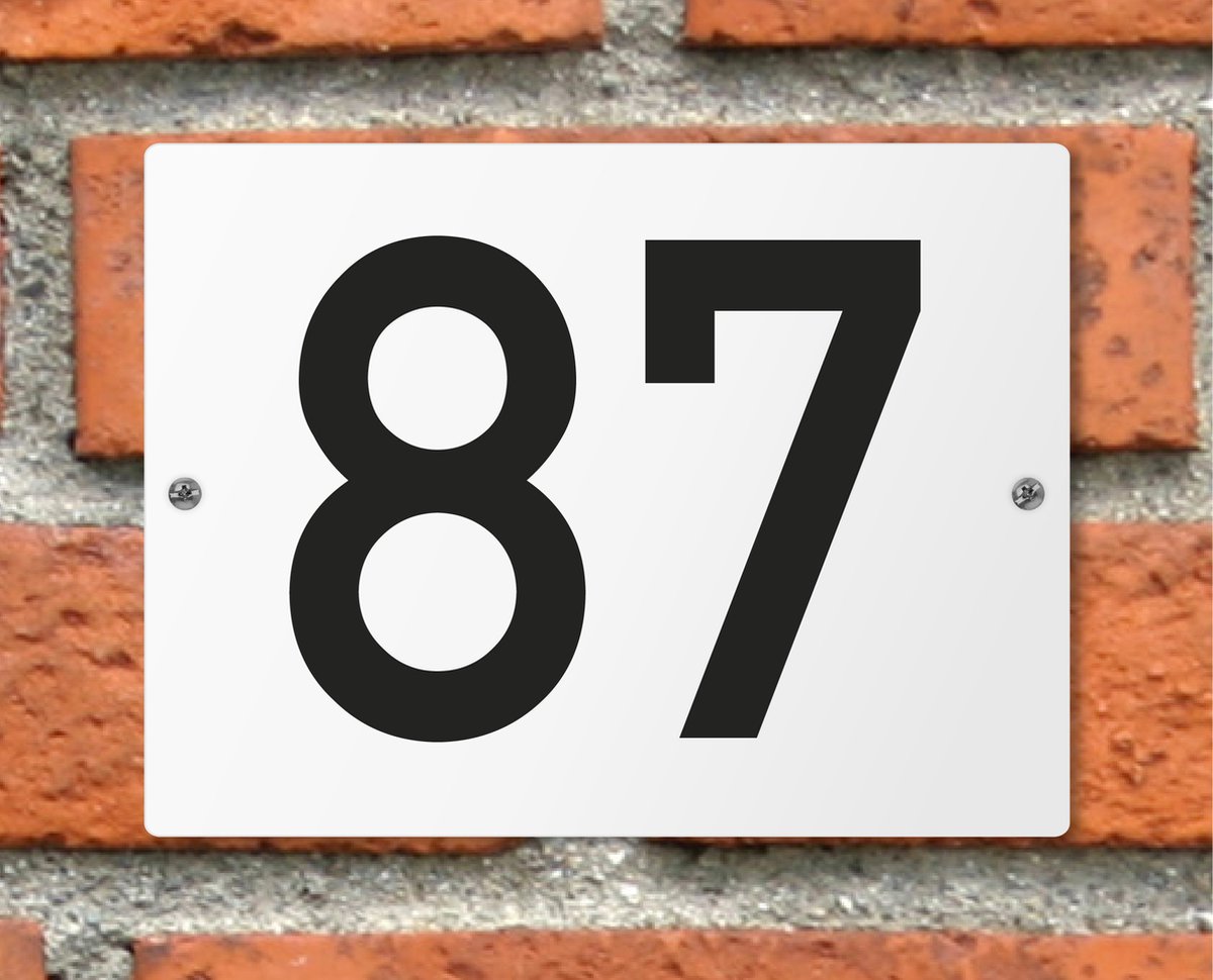Huisnummerbord wit - Nummer 87 - standaard - 16 x 12 cm - schroeven - naambord - nummerbord - voordeur