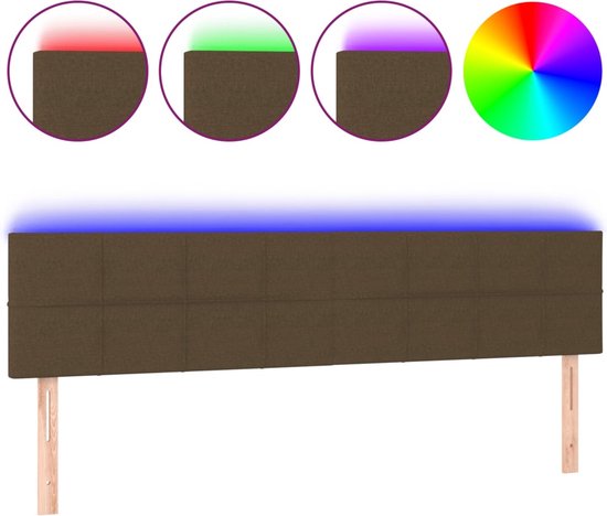 vidaXL Tête de lit LED - 200x5x78/88 cm - Tête de lit en tissu marron foncé - Tête de lit LED - Oreiller - Accessoires de vêtements pour bébé de sommeil - Decor de chambre - Table de chevet