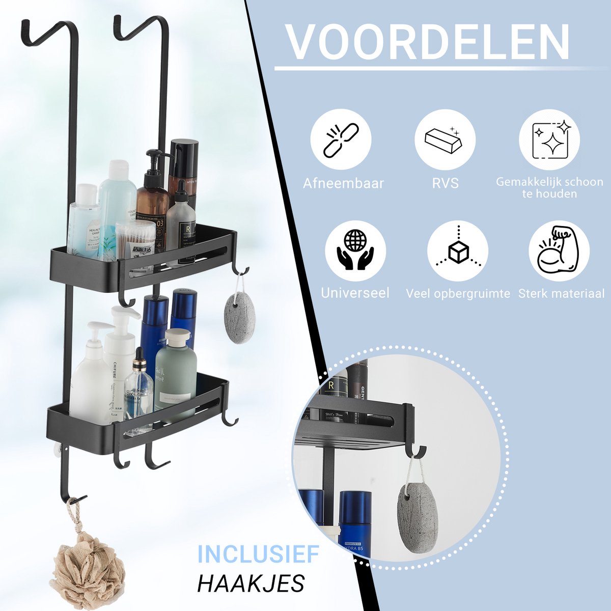Patsy Boren VDN Stainless Doucherek zonder boren - Doucherek hangend - Doucherek ...