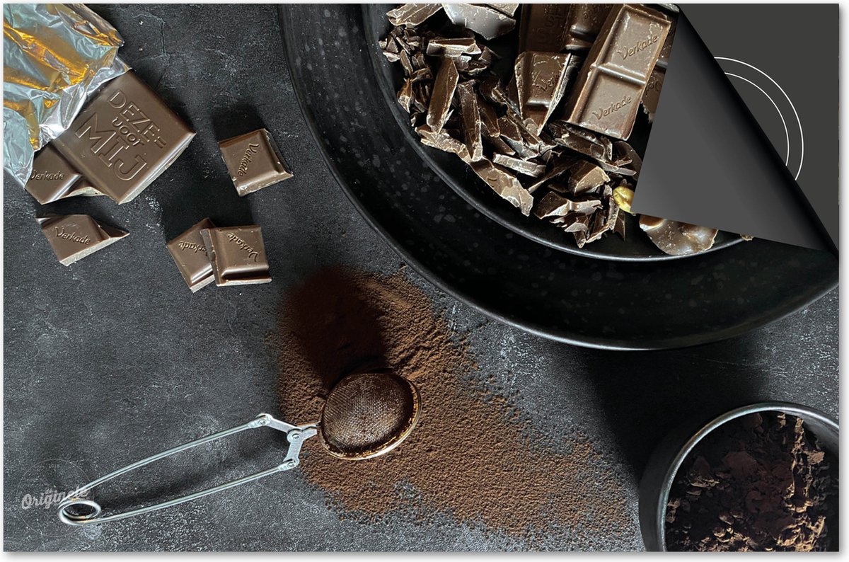 Inductie beschermer 83x51,5 - afdekplaat inductie mat - Dietrix Kookplaat beschermer - DELUXE - Flatlay - Chocolade reep