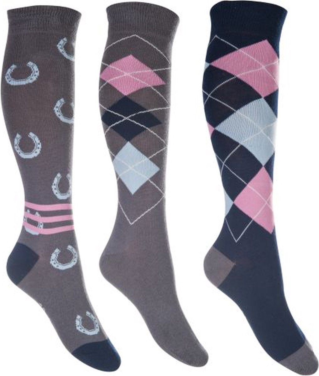HKM - Rijsokken -Cardiff- set van 3 - Grijs / Blauw - 39/42