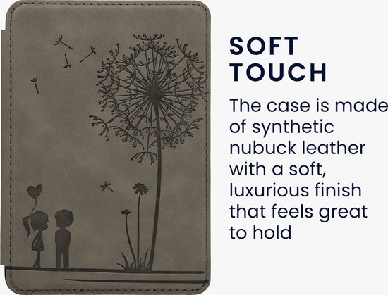 kwmobile e-reader hoesje geschikt voor Amazon Kindle (2022/2024) hoes - Ereader flip case met standaard - Kunstleren e reader cover - Paardenbloemen Liefde design in grijs van kwmobile — afbeelding 2