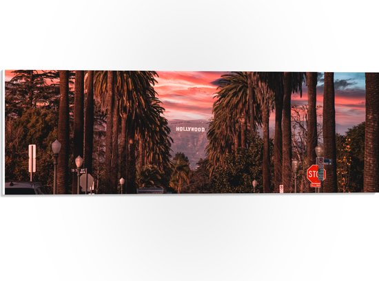 PVC Schuimplaat - Los Angeles Hollywood met Palmbomen - 60x20 cm Foto op PVC Schuimplaat (Met Ophangsysteem)