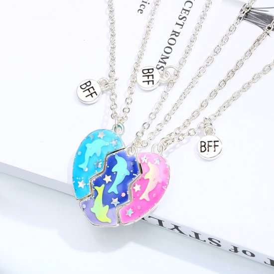 Bixorp Friends BFF Ketting Voor 3 Met Glitter Hartje Blauw Roze bixorp-friends-bff-ketting-voor-3-met-glitter-hartje-blauw-roze