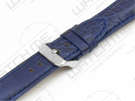 Horlogeband leer alligator print - Carolina blauw 20 mm