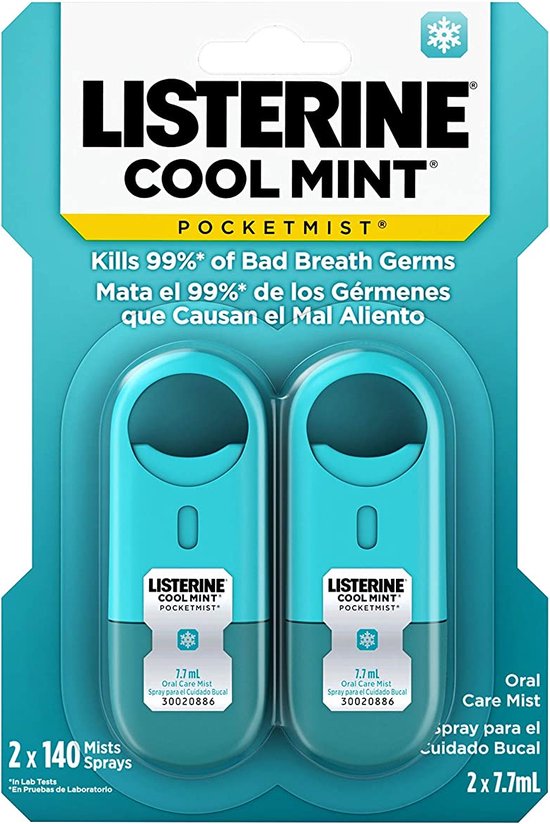 Foto: 2x listerine coolmint pocket mist mondspray spray tegen slechte adem geen mondwater nodig listerine total care