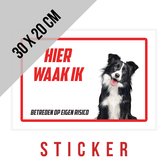 Sticker/ waakbord | Bordercollie | "Hier waak ik" | 30 x 20 cm | Border Collie | Waakhond | Hond | Chien | Dog | Betreden op eigen risico | Mijn huisdier | Permanente lijm | Rechthoek | Witte achtergrond | 1 stuk