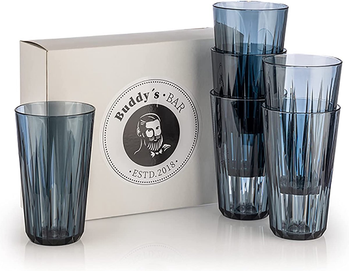 Buddy's Bar - Set 6 Tritan drinkglazen 500 ml - Grijs - BPA vrij en vaatwasmachinebestendig