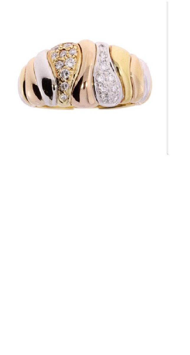 Damesring - tricolor - 14 karaat - geelgoud - witgoud - roségoud - diamant 0.36 crt - gewicht 8.3 gram - Maat variabel 16.5 tot 18.25 - van €1565,- voor €1175,-