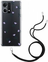 Oppo Reno7 Hoesje met Koord Paarse Bloemen - Designed by Cazy