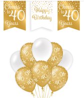40 Jaar Verjaardag Decoratie Versiering - Feest Versiering - Vlaggenlijn - Ballonnen - Man & Vrouw - Goud en Wit