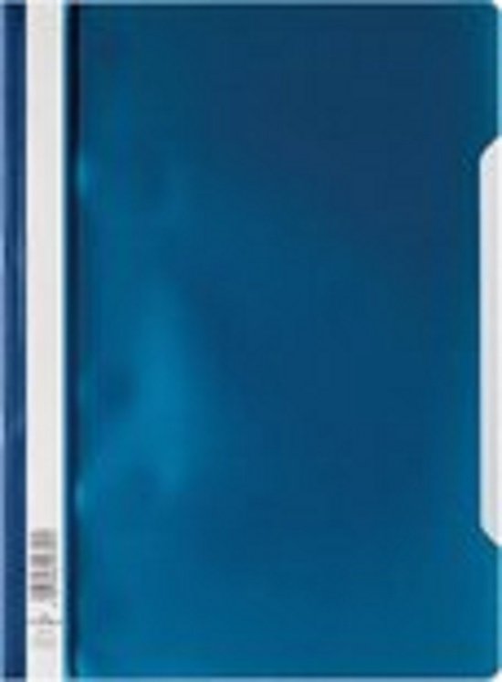Chemise Durable bleu avec une bordure blanche et un espace pour étiquette sur le côté droit.