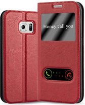 Cadorabo Hoesje geschikt voor Samsung Galaxy S6 EDGE PLUS in SAFRAN ROOD - Beschermhoes met magnetische sluiting, standfunctie en 2 kijkvensters Book Case Cover Etui