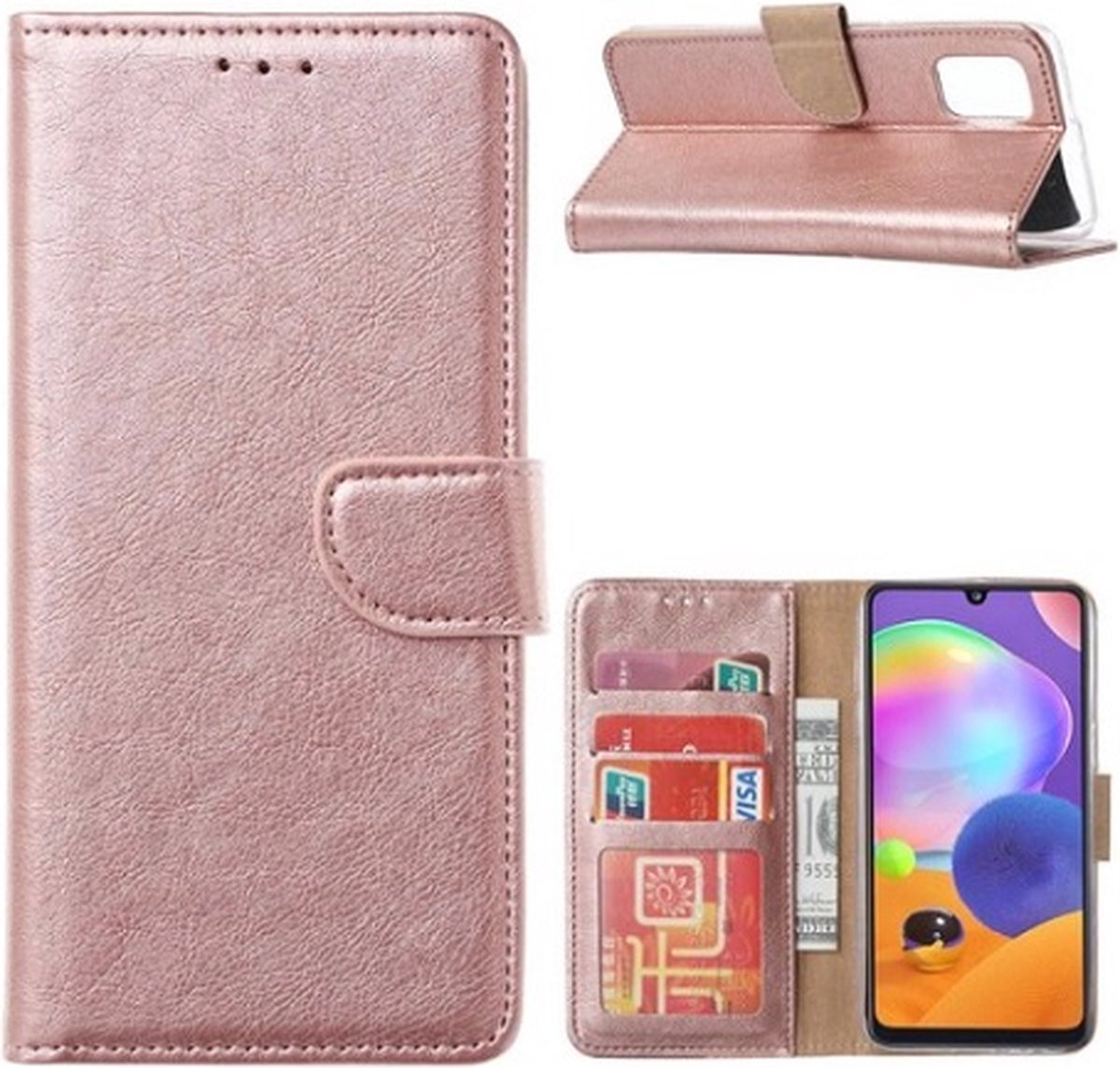 Samsung S22 Hoesje Met Pasjeshouder Bookcase Rose Goud