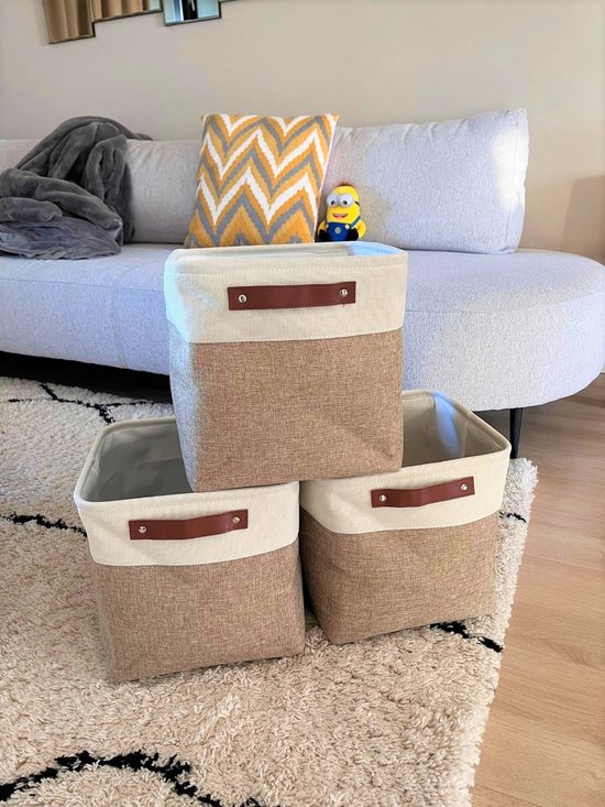 Mangata Stoffen opbergdoos, kleine wasbare opbergmand, kubusmanden voor kast, rek en kleding (lichtbeige/wit, S, set van 4 Mangata Stoffen opbergdoos, kleine wasbare opbergmand, kubusmanden voor kast, rek en kleding (lichtbeige/wit, S, set van 4