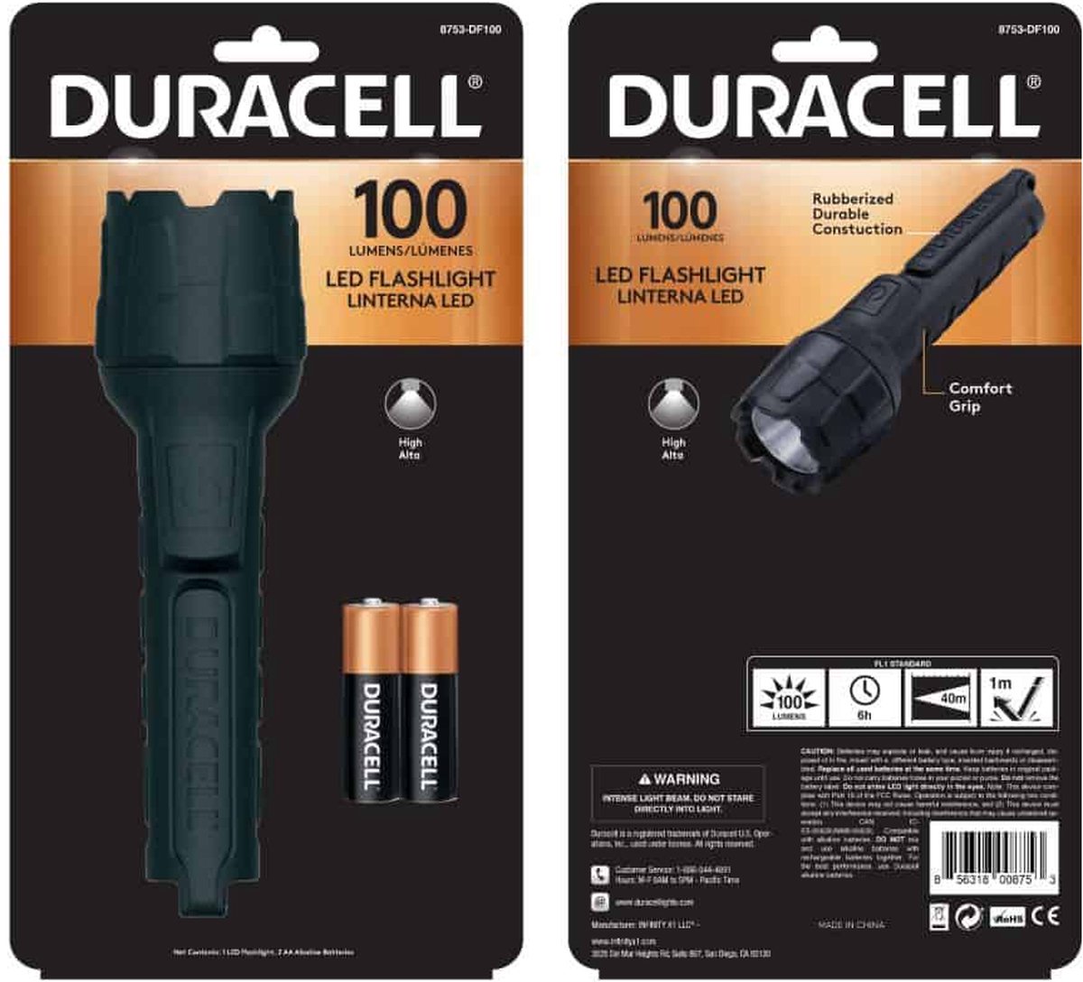 Duracell 100 Lumen Heavy Duty rubberen LED-zaklamp 8753-DF100