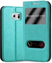 Cadorabo Hoesje geschikt voor Samsung Galaxy S6 EDGE in MUNT TURKOOIS - Beschermhoes met magnetische sluiting, standfunctie en 2 kijkvensters Book Case Cover Etui