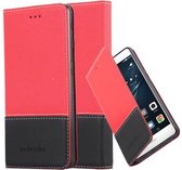 Cadorabo Hoesje voor Huawei P9 in ROOD ZWART - Beschermhoes met magnetische sluiting, standfunctie en kaartvakje Book Case Cover Etui