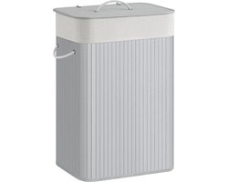 Bamboe Wasmand 72 Liter - met Deksel - Grijs