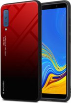 Cadorabo Hoesje geschikt voor Samsung Galaxy A7 2018 in ROOD - ZWART - Tweekleurige beschermhoes van TPU-silicone Case Cover en achterzijde van gehard glas