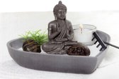 Atmosphera Hartvormig Mini Zen Tuin – Grijs plateau met boeddha, zand, stenen, harkje en kaars