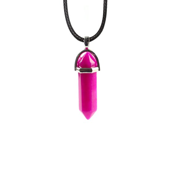 Bixorp Gems Roze Botswana Agaat Hanger aan Faux Leren Koord - Edelsteen Ketting - Edelstenen Staafje met Stainless Steel - 45/50cm Damesketting