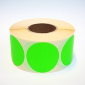 Blanco Stickers op rol 50mm rond - 1000 etiketten per rol - mat fluor groen